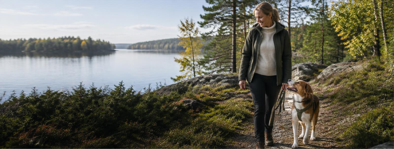 Hundägare med sin hund utomhus